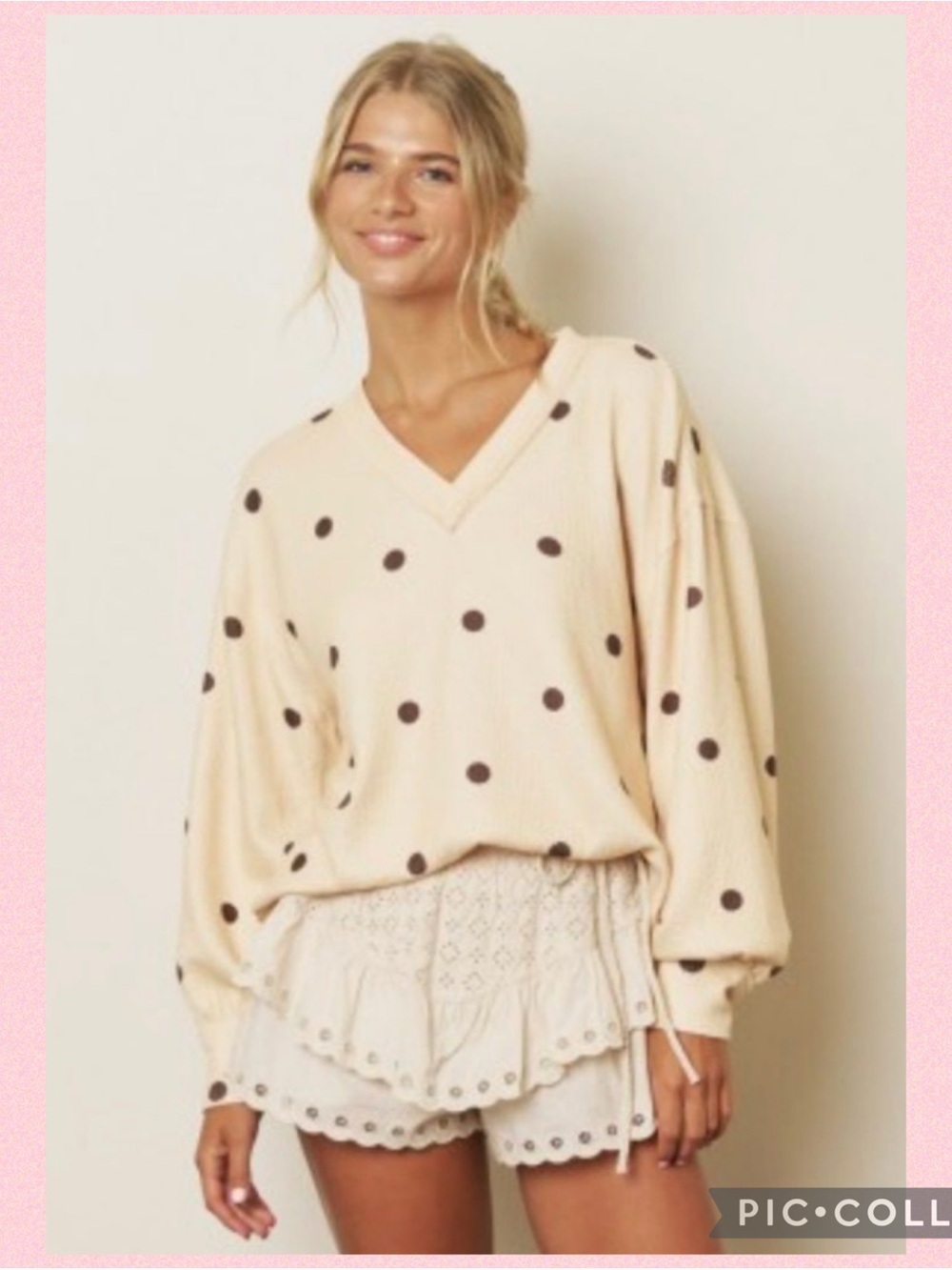 💖Blu Pepper Polka Dot Textured Knit Top💖